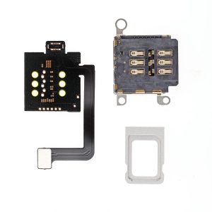 Bandeja, ranura y cable del kit WYLIE eSIM a SIM para iPhone 15
