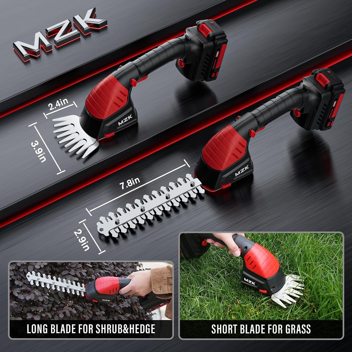 MZK Cortasetos Inalámbrico 2 en 1 20V con Pértiga Extensible de 13 Pies, Tijera Cortacésped, Batería y Cargador - Image 2